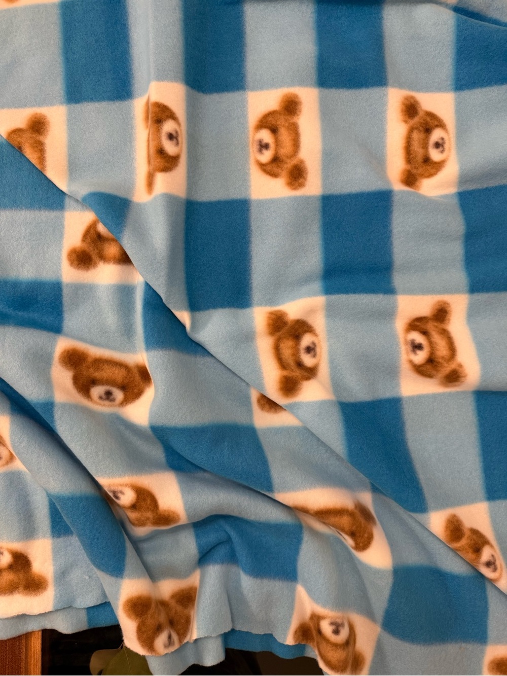 1 1/2 Yards Blue & White Teddy Bear Fleece Fabric From Early 2000’s